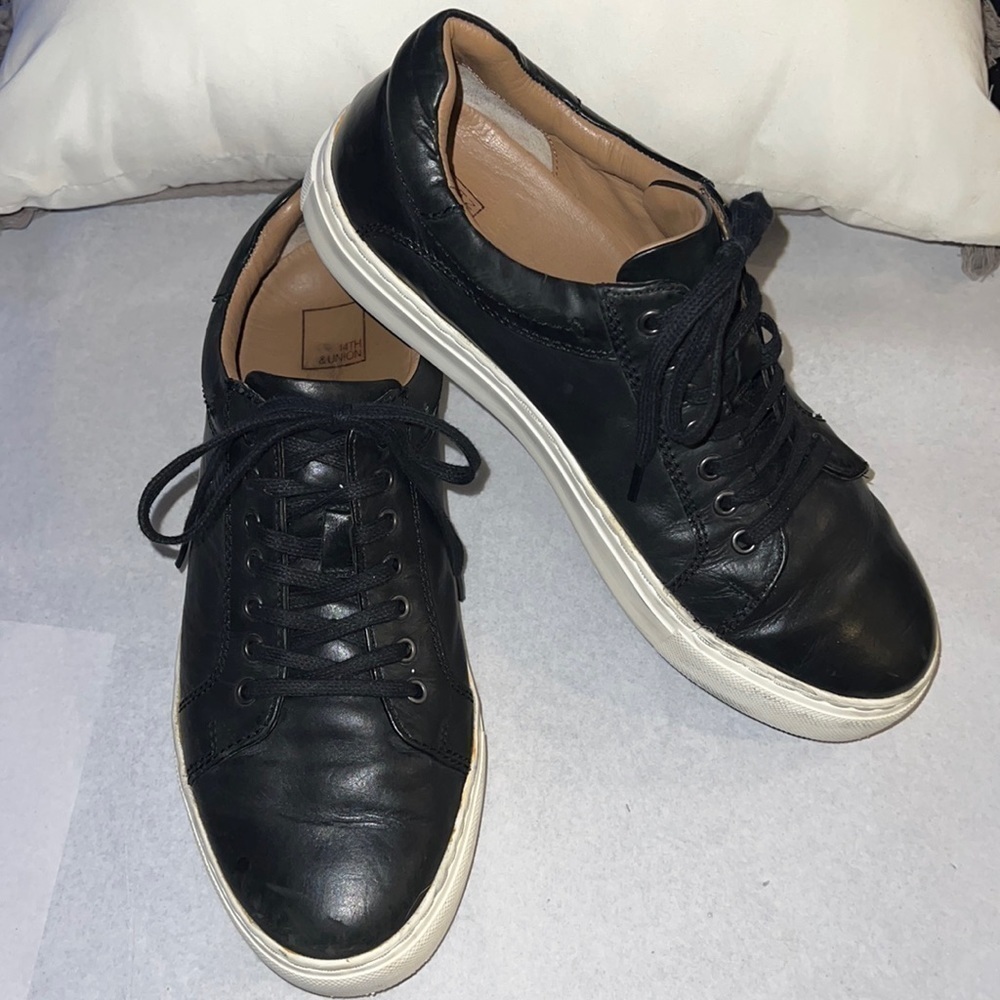 14th & Union black leather lace up sneakers comfort Men’s Sz 7.5